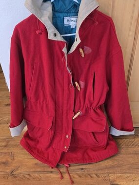 Vintage Herman Kay Women's Red Toggle Parka Jacket Wool Blend